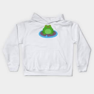 Cute happy green frog cartoon illustration Kids Hoodie